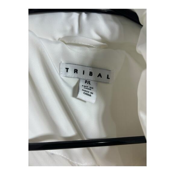 Tribal Brand White Puffer Vest Pockets Multi Closure Long Women's Petite Large - Picture 3 of 3